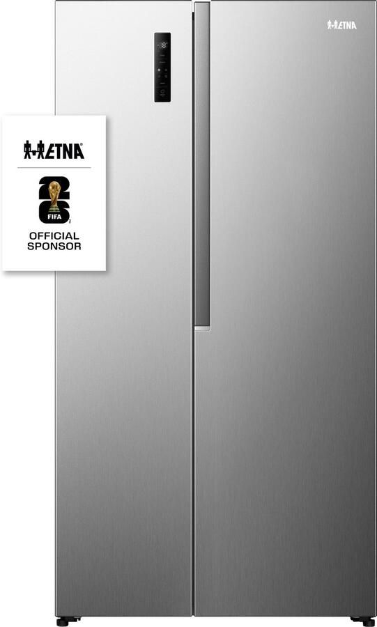 ETNA AKV6178RVS Amerikaanse koelkast No-Frost 178 cm hoog 544 liter Energielabel C Invriesvermogen 12 kg 24u Geluidsniveau 37 dB LED Display SuperCool FastFreeze Deuralarm Interter Compressor Multi Airflow Energy Saving