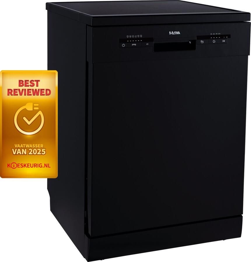 ETNA VWV144ZWA Vrijstaande Vaatwasser Zwart 44dB 14 Couverts Extra droog