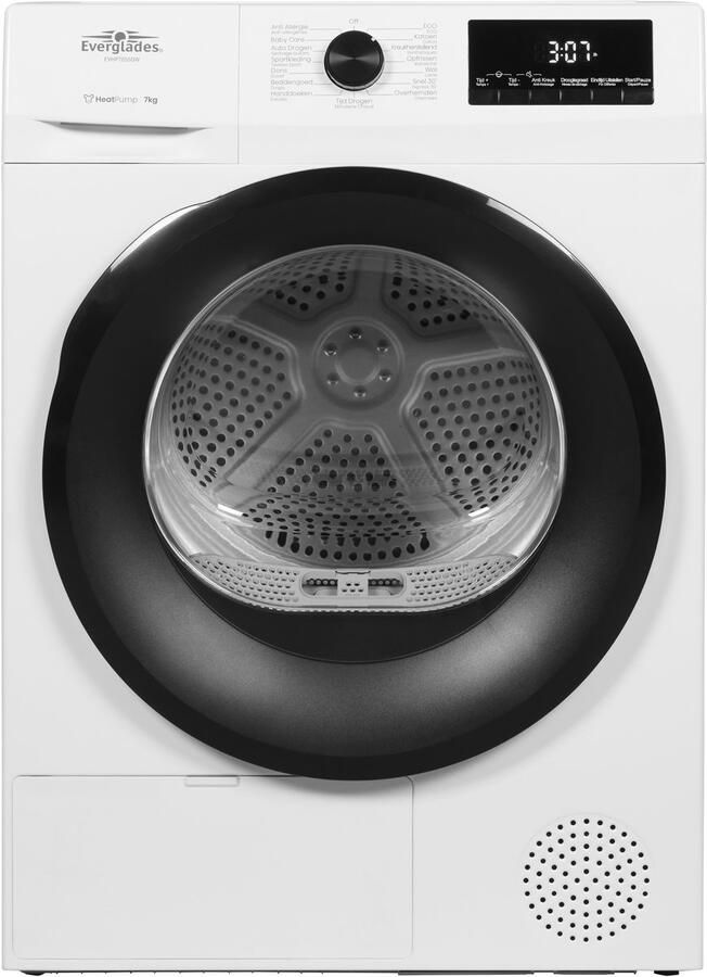 Everglades EVHP7055DW Warmtepompdroger Arctic White D-Klasse 109kWh 7KG 15 Programma's Einduitstel 5 Jaar Garantie