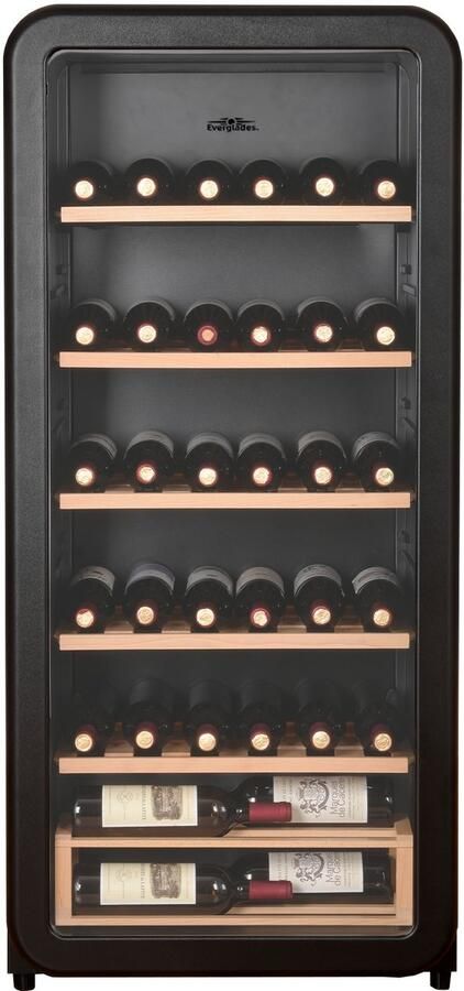 Everglades EVWC21961RB Wijnkoelkast Retro Black Voor 72 Flessen Digitaal Display Houten Rekken 5 Jaar Garantie
