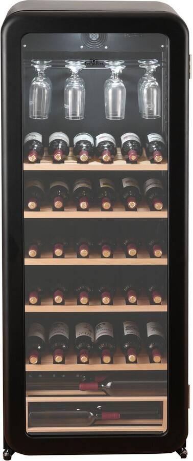 Everglades EVWC22081RB Wijnkoelkast Retro Black Voor 76 Flessen Digitaal Display Houten Planken Glazenrek 5 Jaar Garantie