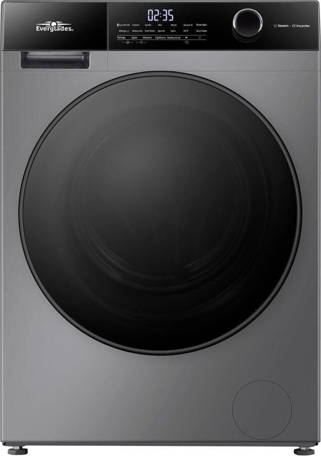 Everglades EVWM91422AG Wasmachine 9KG Titanium Gray Energieklasse A-20% Stoomfunctie 15 Programma's 5 Jaar Garantie
