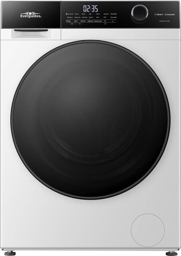 Everglades EVWM91411AW Zuinige Wasmachine 9KG A Klasse Stoomfuncties Allergie+ Koolborstelloze Motor Zeer Stil 72dB Alpine Wit 5 Jaar Garantie