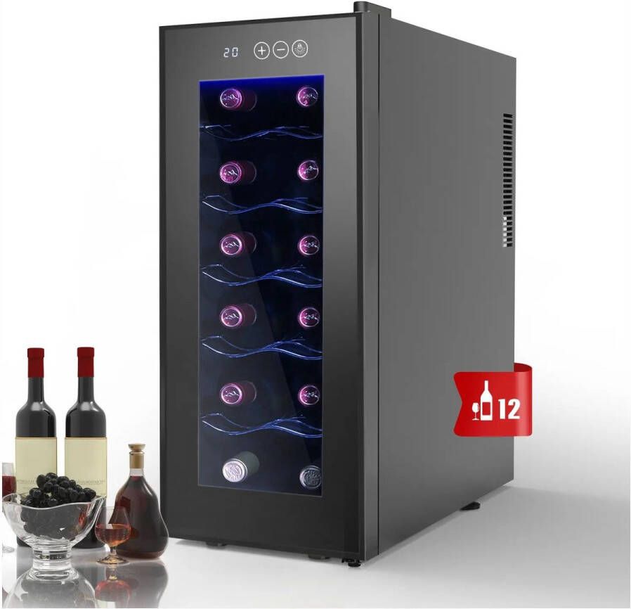 Everylimit Wijnklimaatkast Wijnkoelkast Drankenkoelkast 12 flessen Electrische koeling Thuisbar of kantoor 55 W 33 liter