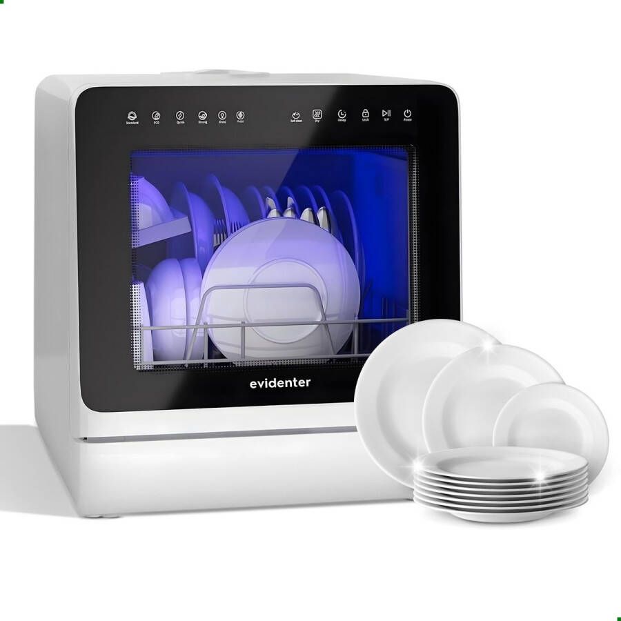 Evidenter 2025 – Vernieuwde Vrijstaande Vaatwasser met Waterontharder en Verbeterde Energie-efficiëntie 7 Wasprogramma s Kinderbeveiliging & Startuitstel Mini vaatwasser Geen Installatie Nodig