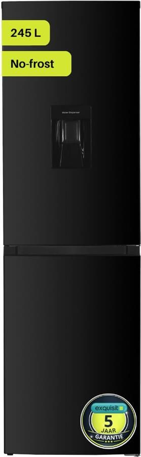 Exquisit KGC245-80-NF-W-040DB Vrijstaande Koel-vriescombinatie Waterdispenser 5 Jaar Garantie 245 Liter No-Frost D KLasse Zwart