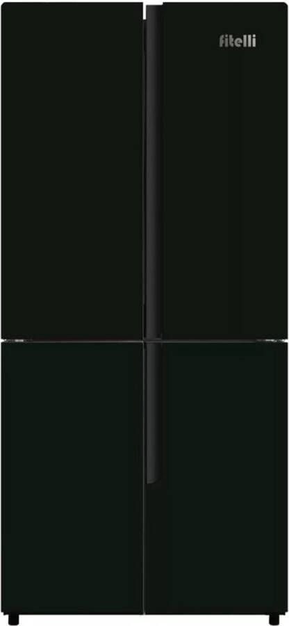 Fitelli Luxe KV427ZW01 4 deurs Amerikaanse koelkast zwart glazen voorkant 83cm breed no-frost
