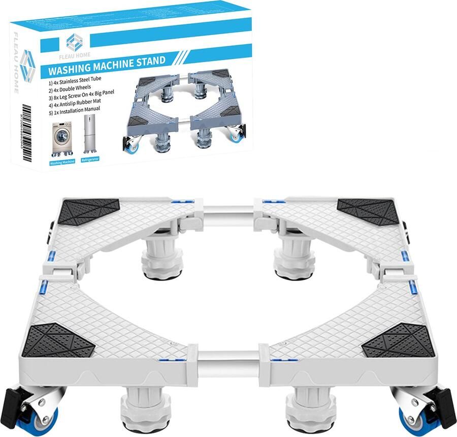 Fleau Home Wasmachine Verhoger PRO Max 500KG Met Wielen Verstelbaar Droger Koelkast Kast Meubelroller Stapelkit Opbouwmeubel Wit