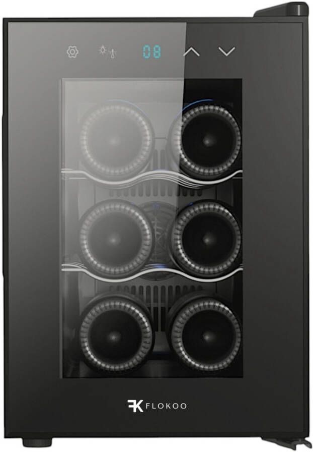 Flokoo Wijnkoelkast Wijn Klimaatkast voor 6 Flessen Zwart Instelbare Temperatuur van 5°C tot 18°C Wijnkoelkast Staand Staande Wijnkoeler