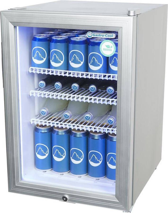 Gastro-Cool KW65 Mini koelkast met glazen deur 62 Liter Zilver Zilver Wit 204401 - Foto 1