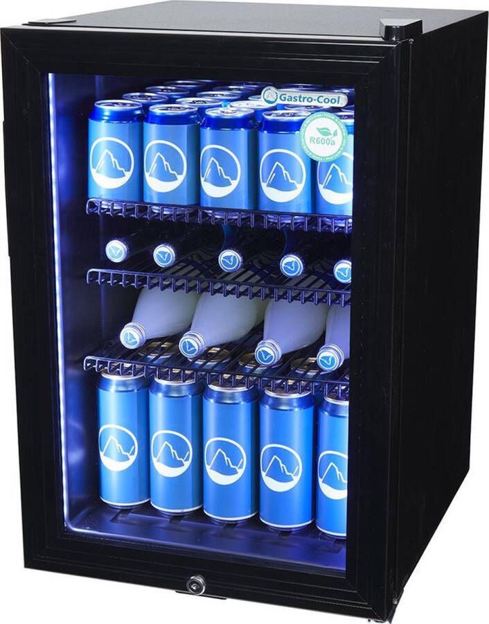 Gastro-Cool KW65 Mini koelkast met glazen deur 62 Liter Zwart Zwart Zwart 204101