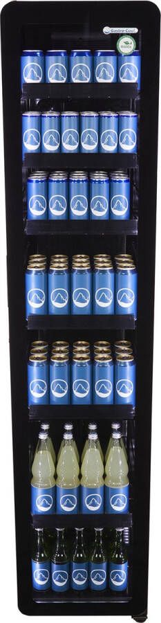 Gastro-Cool GD175 Retro Slimline koelkast met glazen deur 220 Liter Zwart Zwart Zwart 255100