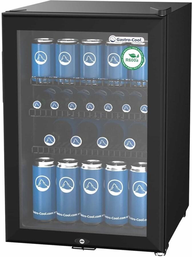 Gastro-Cool KW65 Mini koelkast met glazen deur 62 Liter Zwart Zwart Zwart 204101