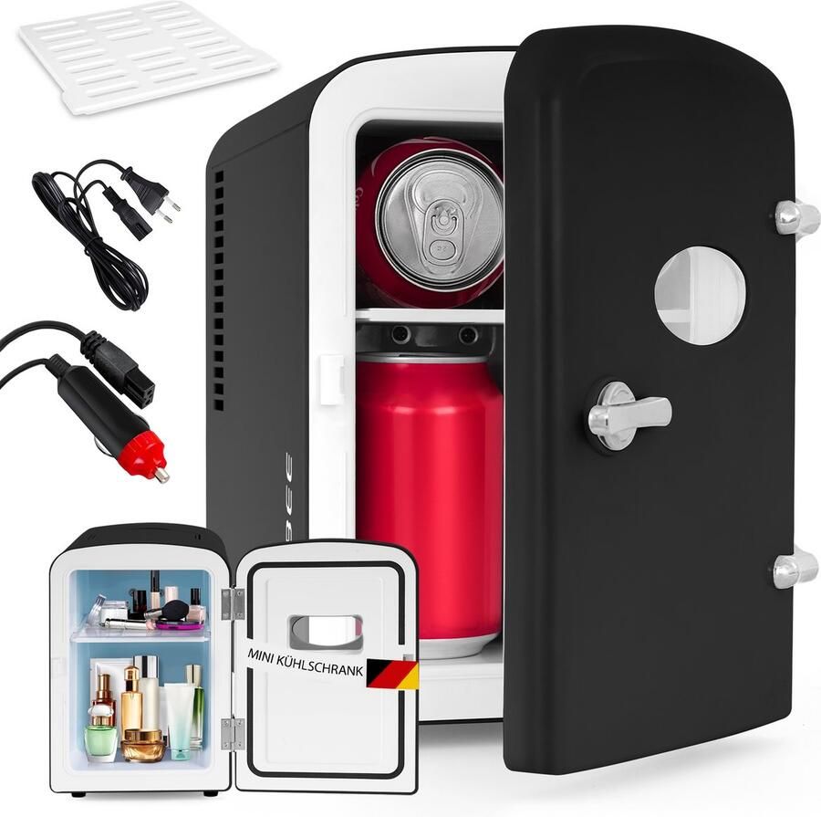 Glitzerlife Mini Koelkast 4L Draagbare koelkast 12V 230V Stil 25dB Thermo-elektrische koeling tot 18°C onder omgeving ideaal voor auto kamer camping camper kantoor en reizen Zwart