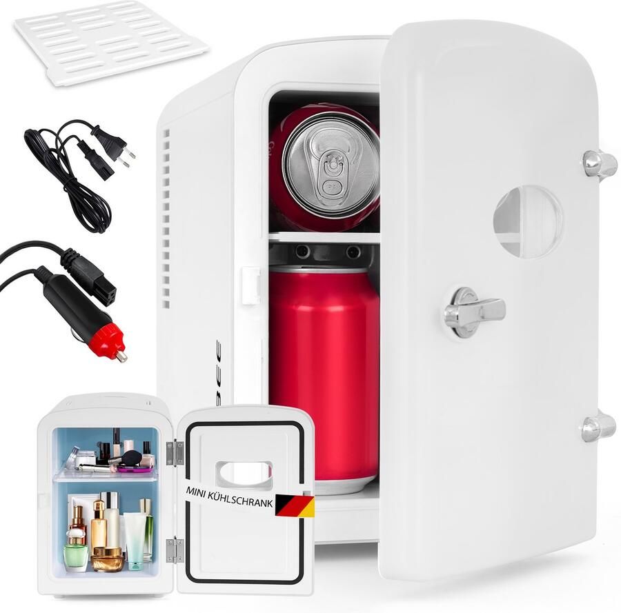 Glitzerlife Mini Koelkast 4L Draagbare koelkast 12V 230V Stil 25dB Thermo-elektrische koeling tot 18°C onder omgeving ideaal voor auto kamer camping camper kantoor en reizen Wit