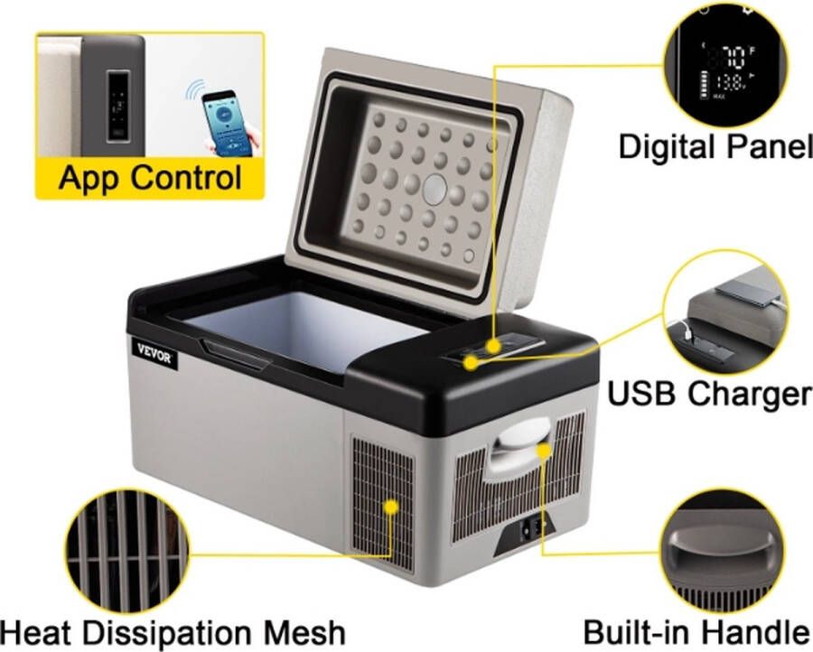 Goodfinds Mini koelkasten Snelle koeling Bluetooth ontvanger 12 V Usb charger 22L 45 Decibel Koelkast Koelbox