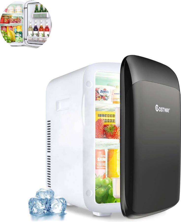 GranMaison Mini Koelkast 2 in 1 Koel- en Verwarmingsfunctie Mini Kleine Koelkast Minibar 27 x 33 x 38 cm Wit Zwart