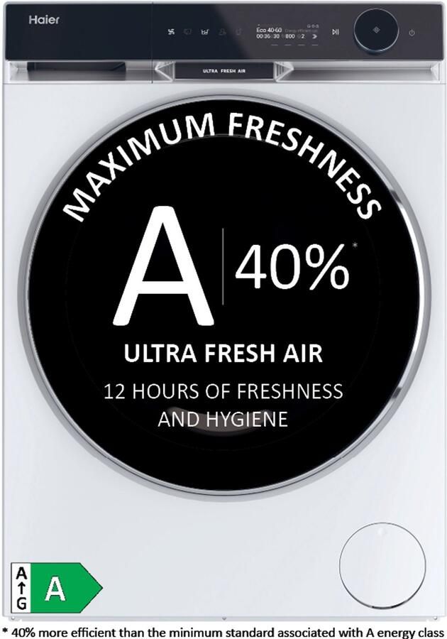 Haier HW110-BD14397U1 – De stilste wasmachine op de markt – 11 kg – Energieklasse A – Stoomfunctie – Automatische dosering – Direct Motion-motor – Antibacteriële behandeling (ABT) – 16 programma s – 10 jaar garantie op onderdelen