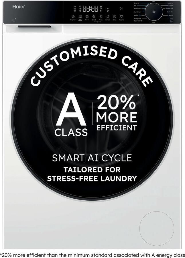 Haier HW70-BP14357TU-S – Wasmachine – 7 kg – Energieklasse A – Extra stil (69 dB) – Stoomfunctie – Inverter motor – Wi-Fi + Bluetooth (hOn) – 16 programma s – Getest om 20 jaar mee te gaan – 10 jaar garantie op onderdelen