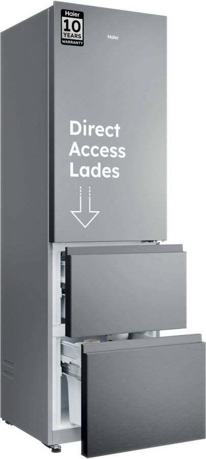 Haier HTR3518ENMX Koel-vriescombinatie 303L Direct Access Lades Flexible Deur Vakken Total No Frost 99% Air Surround Energieklasse E 10 Jaar Garantie op onderdelen