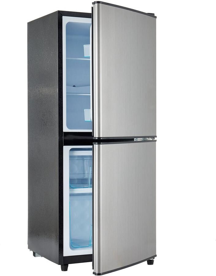 OKWISH Koelkast – Dubbele Zone – 106 L – Roestvrij Staal – Zwart Zilver – Met Vriesvak En Ledverlichting
