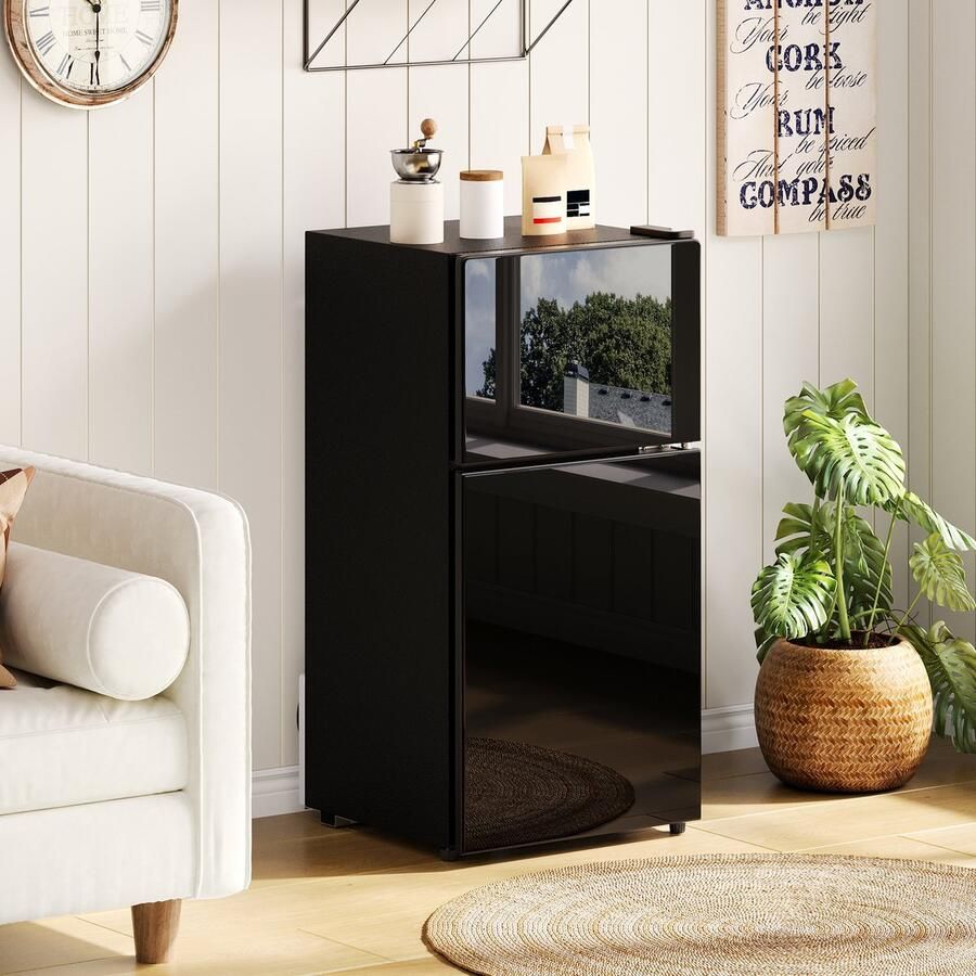 OKWISH Minikoelkast Vrijstaand – 60 L Met Vriesvak – 42 5 x 44 5 x 87 5 cm – Roestvrij Staal – Zwart – Voor Keuken En Kantoor