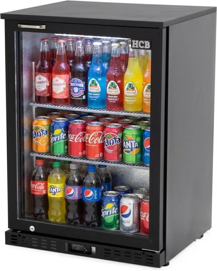 HCB Professionele barkoelkast met glazen deur Tafelmodel koelkast 122 liter zwart Horeca drankenkoelkast klein 48 kg Frigo 2244