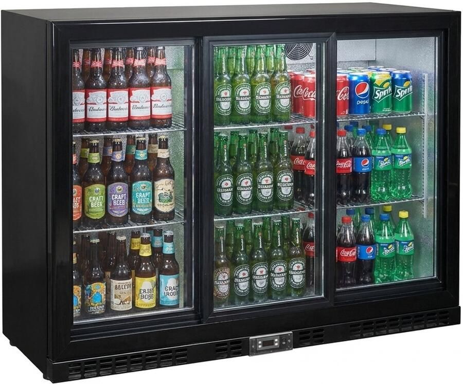 HCB Professionele Horeca Barkoelkast Glasdeur koelkast met glazen schuifdeur Koeling met glazen deur Flessenkoelkast Drankenkoelkast klein Bier koelkast 135x52x90 cm (BxDxH) 70 kg Frigo 7925