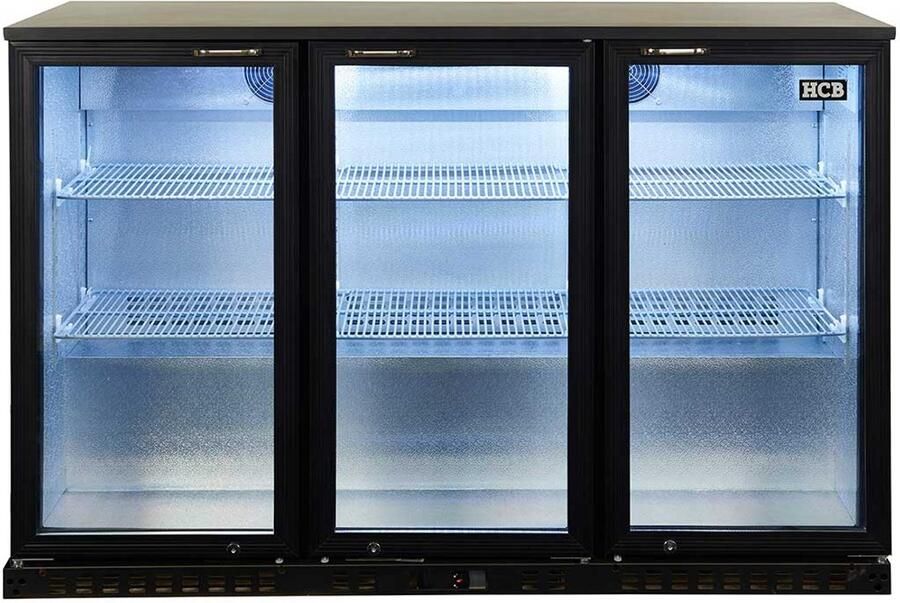 HCB Professionele Horeca Barkoelkast met klapdeuren Glasdeur koelkast 337 liter Koeling met glazen deur Flessenkoelkast Drankenkoelkast klein Bier koelkast 52x135x84 cm (DxBxH) 70 kg Frigo 7930