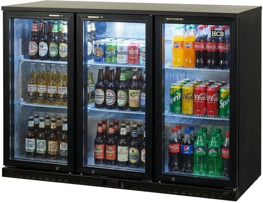 HCB Professionele Horeca Barkoelkast met klapdeuren Glasdeur koelkast 337 liter Koeling met glazen deur Flessenkoelkast Drankenkoelkast klein Bier koelkast 52x135x84 cm (DxBxH) 70 kg Frigo 7930