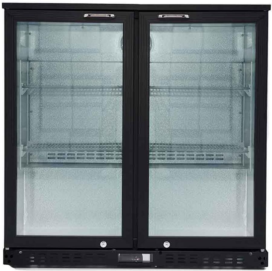 HCB Professionele Horeca Barkoelkast Zuinige glasdeur koelkast met 2 klapdeuren 218 liter Koeling met glazen deur Flessenkoelkast Drankenkoelkast klein Bier koelkast 52x90x84 cm (DxBxH) 70 kg Frigo 7939