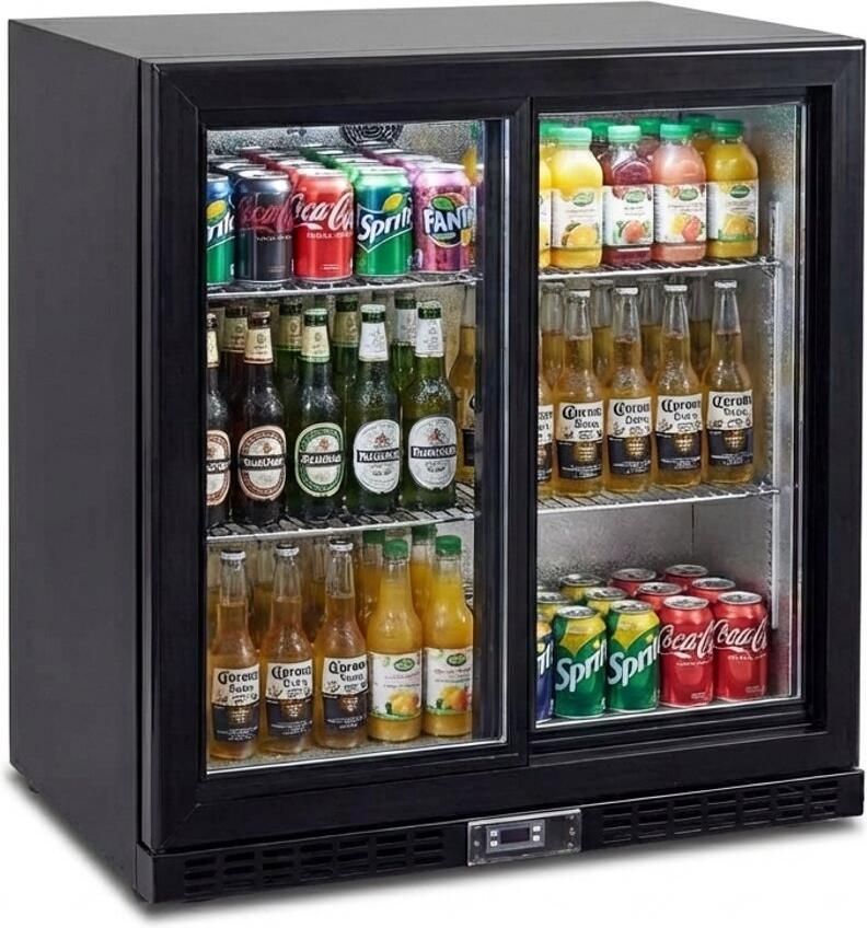HCB Professionele Horeca Barkoelkast Zuinige glasdeur koelkast met glazen schuifdeur 218 liter Koeling met glazen deur Flessenkoelkast Drankenkoelkast klein Bier koelkast 52x90x84 cm (DxBxH) 70 kg Frigo 7938