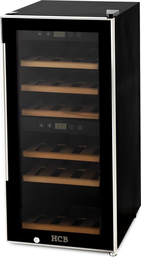 HCB Professionele luxe Wijnkoelkast met 2 zones 24 flessen Wijnklimaatkast met houten lades Vrijstaand wijn koelkast Klimaatkast Wijnkast Wijnfrigo koeler 37 kg Frigo 6813