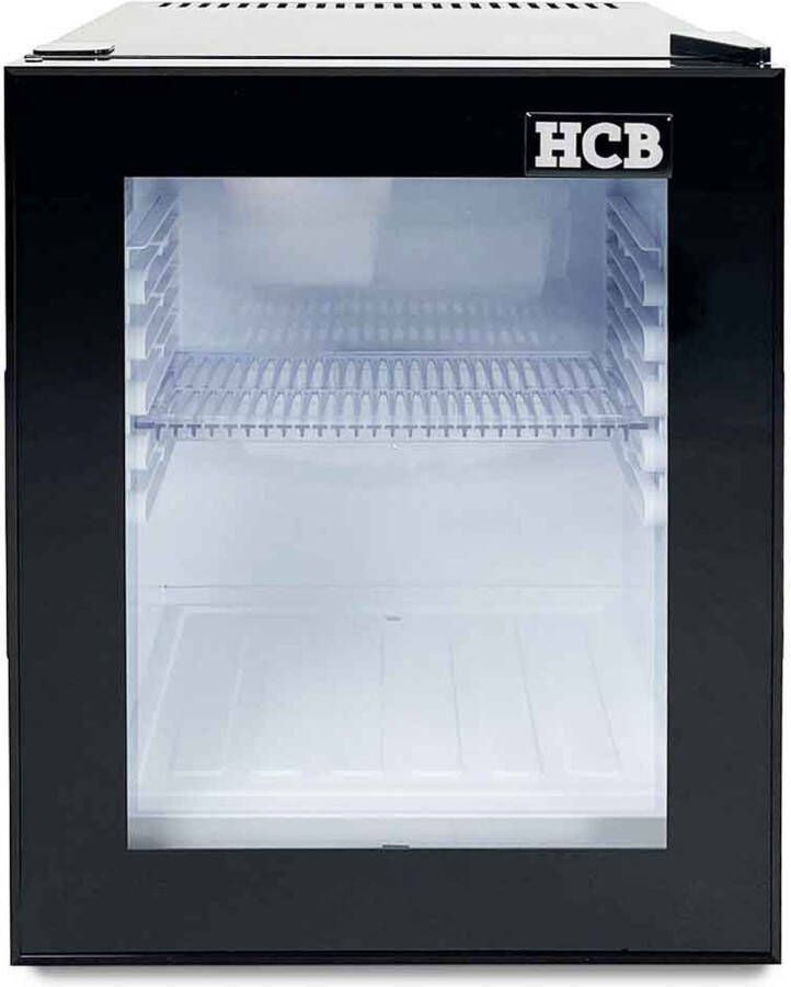 HCB Professionele Horeca Minibar koeling 32L Mini Koelkast met glazen deur Kleine drankenkoelkast D Zwart 38 5x45 2x48 6 cm (LxBxH) Flessenkoelkast Bier koelkast tafelmodel 38.5x45.2x48.6 cm (LxBxH)