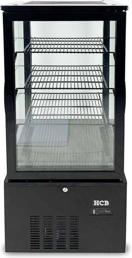 HCB Professionele Horeca Gebaksvitrine 158 liter zwart 230V Koelvitrine 51.5x55x123 cm (BxDxH) 62 kg 8818