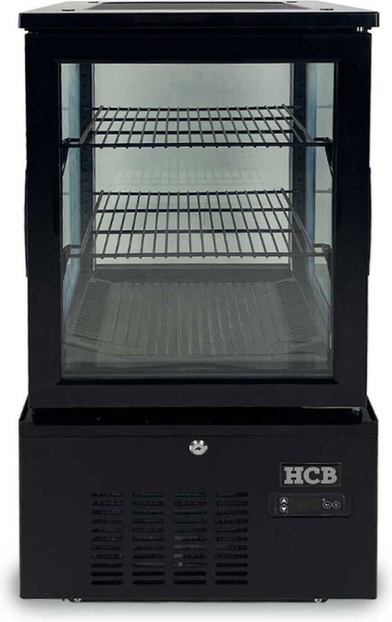 HCB Professionele Horeca Gebaksvitrine 56 liter zwart 230V Koelvitrine 43.4x39.8x85.4 cm (BxDxH) 37 kg 8812