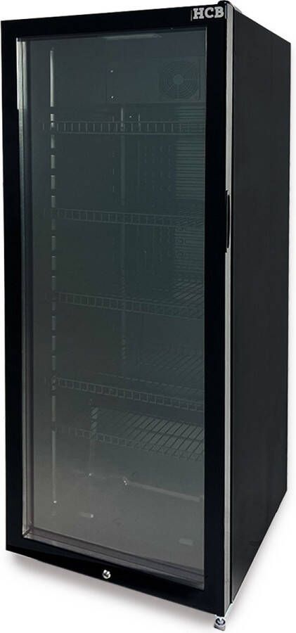 HCB Professionele Horeca Glasdeur koelkast 248 liter zwart 230V Energiezuinige koeling met glazen deur Flessenkoelkast Drankenkoelkast Energielabel C 54x56x140.7 cm (BxDxH) 52 kg Frigo 5100