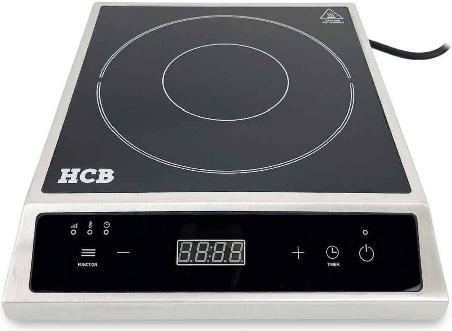 HCB Professionele Horeca Inductie kookplaat 2 7 kW 230V Elektrische RVS INOX kookplaat 36.8x32x8.4 cm (DxBxH) 4 kg 9208