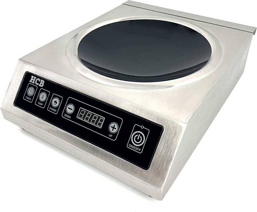 HCB Professionele Horeca Inductie kookplaat wok 3 5 kW 230V RVS INOX 33x42.5x13.5 cm (BxDxH) 5.80 kg 9204
