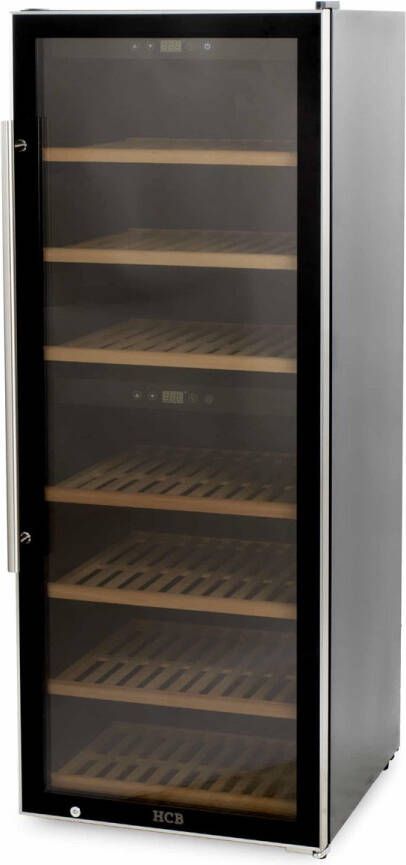 HCB Professionele luxe Wijnkoelkast met 2 zones 126 flessen Wijnklimaatkast met houten lades Vrijstaand wijn koelkast Klimaatkast Wijnkast Wijnfrigo koeler 77 kg Frigo 6820