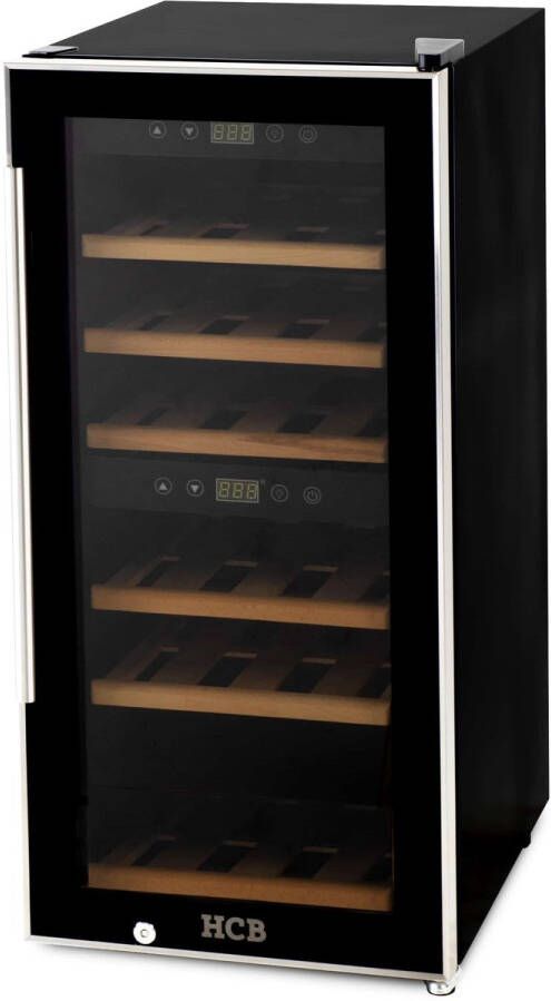 HCB Professionele luxe Wijnkoelkast met 2 zones 24 flessen Wijnklimaatkast met houten lades Vrijstaand wijn koelkast Klimaatkast Wijnkast Wijnfrigo koeler 37 kg Frigo 6813