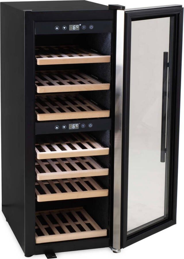 HCB Professionele luxe Wijnkoelkast met 2 zones 38 flessen Wijnklimaatkast met houten lades Vrijstaand wijn koelkast Klimaatkast Wijnkast Wijnfrigo koeler 45 kg Frigo 6815