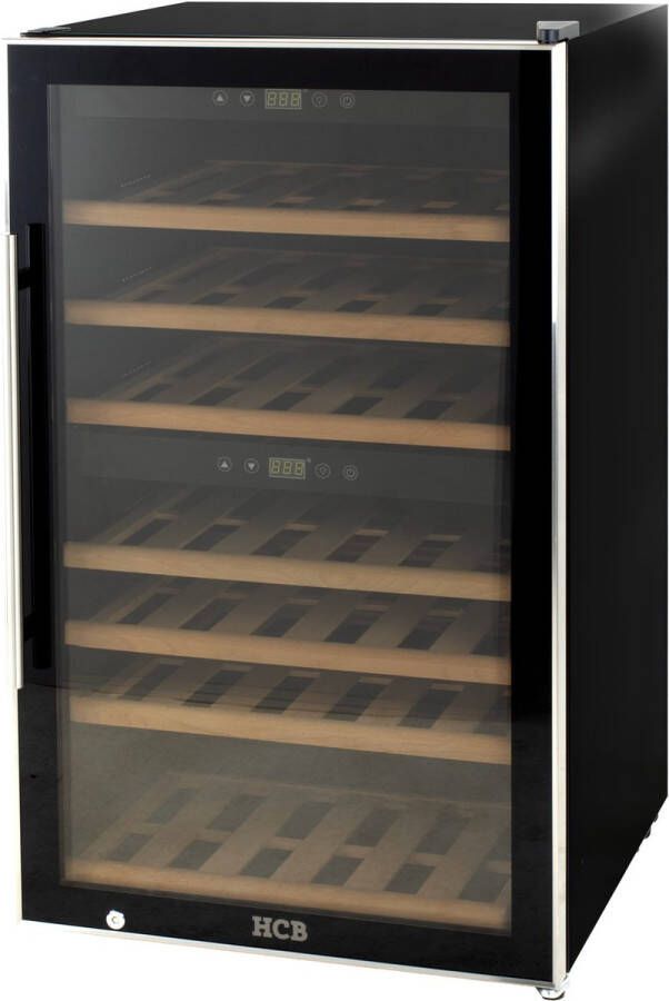 HCB Professionele luxe Wijnkoelkast met 2 zones 66 flessen Wijnklimaatkast met houten lades Vrijstaand wijn koelkast Klimaatkast Wijnkast Wijnfrigo koeler 57 kg Frigo 6817