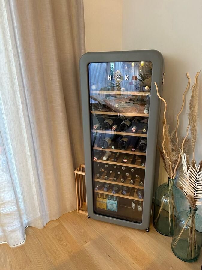 HCK Uniek! Retro Wijnkoelkast SC-208R-S slechts 43 cm Diep 76 Flessen Wabi Sabi Grey Vintage design 208 Liter anti-UV Glasdeur 4-22 °C stil 39 dB - Foto 2
