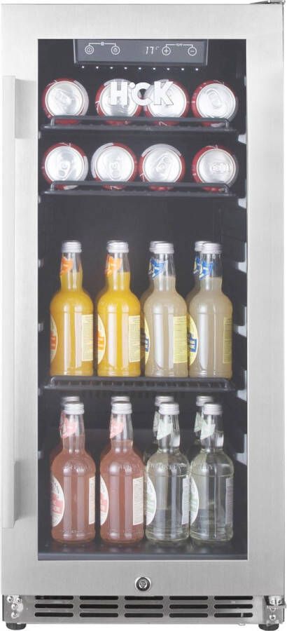 HCK Outdoor Koelkast met glasdeur SC-90 96 blikjes RVS 38 cm Breed Black Friday Cyber Monday Kerstcadeau 2024 deal promotie