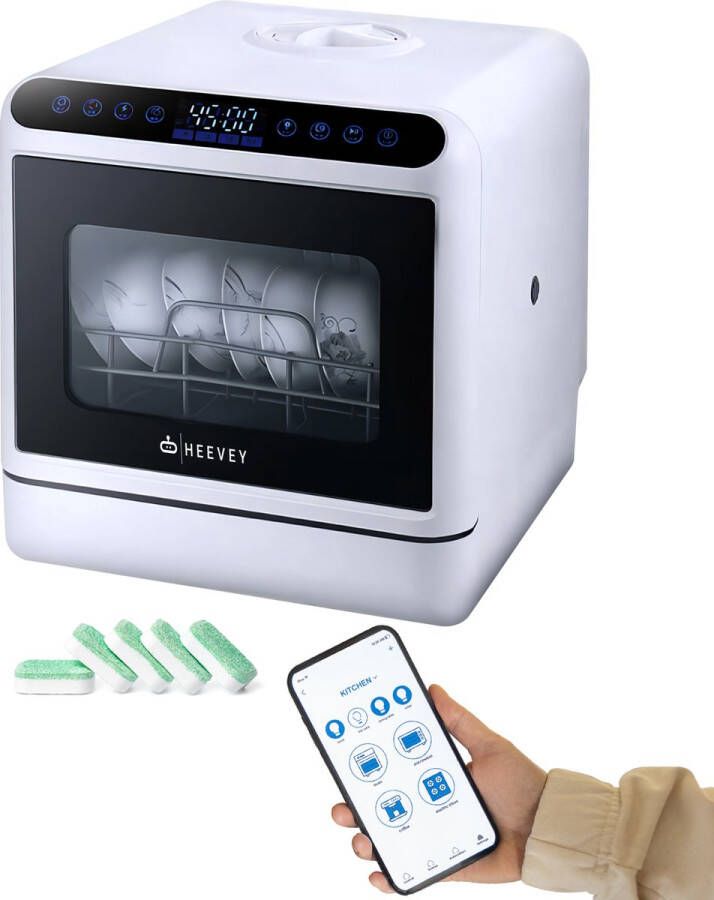 Heevey Mini Vaatwasser Vrijstaande vaatwasser Campingvaatwasser 5 Wasprogramma's Afwas Sterilisatiesysteem Droogfunctie 75°C Zonder app Inclusief 5 Vaatwasblokjes - Foto 3