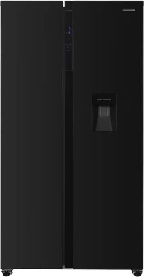 Heinner HSBS-H439NFBKWDE Amerikaanse Side-by-side Koelkast met Waterdispenser Full No Frost 439 Liter 39 dB LED Touch Display Eco Stand 5 Jaar Garantie Zwart