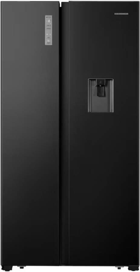 Heinner Amerikaanse Side-by-side Koelkast met Waterdispenser Full No Frost 519 Liter 39 dB Inverter Compressor Eco Stand LED Touch Display 5 Jaar Garantie Zwart