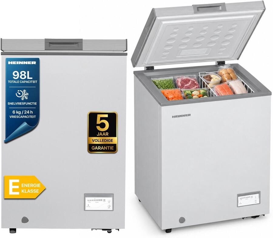 Heinner HCF-HM100CSE++ Vrieskist – 98 L – Convertible (Vriezer Koelkast) – Snelvriesfunctie – Waterbestendig Display – Zilver – 5 Jaar Garantie