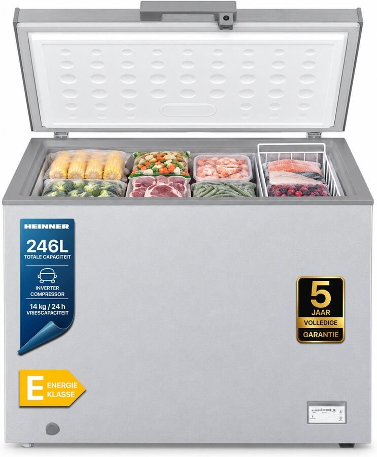 Heinner HCF-HM246CSE++ Vrieskist – 246 L – Convertible (Koelkast Vriezer) – Elektronische Bediening – Inverter Compressor – Zilver – 5 Jaar Garantie